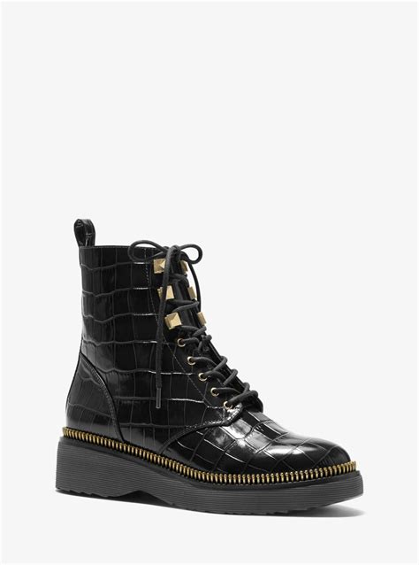 michael kors haskell croc-embossed leather combat boots|Michael Kors alistair bootie.